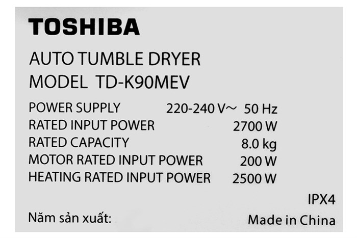Máy Sấy Ngưng Tụ Toshiba 8 Kg TD-K90MEV(SK)